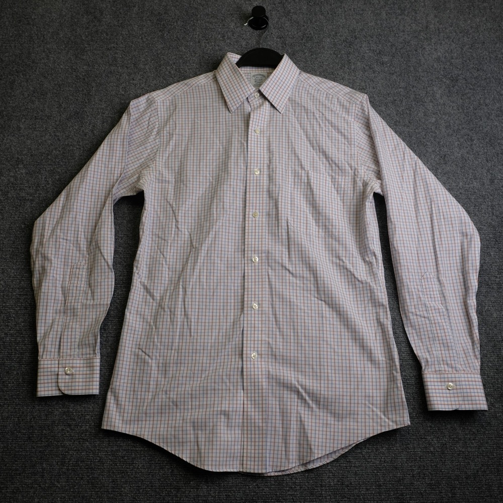 Brooks Brothers Dress Shirt Mens 14 1/2-33 White Tattersall Plaid OCBD Oxford